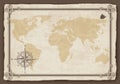 Old world map. Vector paper texture with border frame. Wind rose. Vintage vautical compass. Retro design banner