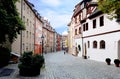 The old world cobble stone streets and colorful buildings of Nuremberg, Germany. Royalty Free Stock Photo