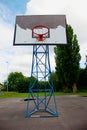 Old worn basketball hoopand blue sky