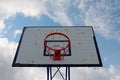 Old worn basketball hoopand blue sky