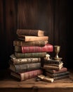 Old worn books in the interior Royalty Free Stock Photo