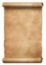 Old brown parchment scroll isolated on white