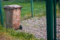 Old worn brown wheelie bin