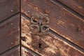 An old worn church door with lock in close-up