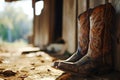 old worn cowboy boots outside Royalty Free Stock Photo