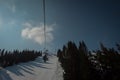 Old and worn gondola or ski lift on Soriska planina in slovenia on a sunny winter day