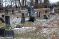 Old worn headstones in cemetery filled with Revolutionary War heros, Saratoga springs, New York, 2019