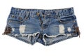 Old worn jean shorts isolated on white background