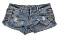 Old worn jean shorts isolated on white background