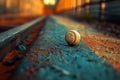 Old worn leather baseball on wood with light Royalty Free Stock Photo