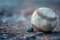 Old worn leather baseball on wood with light Royalty Free Stock Photo