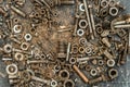 Old worn metal bolts and screw-nuts in set Royalty Free Stock Photo
