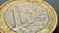 old worn one euro coin, close up Royalty Free Stock Photo