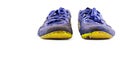 Old worn out dirty blue futsal sports shoes on white background football sportware object isolated Royalty Free Stock Photo