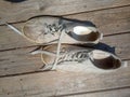 Old worn out and dirty white sneakers Royalty Free Stock Photo