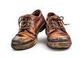 An old worn out shoes isolated on a white background. Generative AI Royalty Free Stock Photo