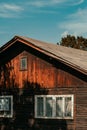 Old worn prefabricated wooden house detail Royalty Free Stock Photo