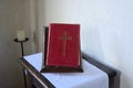 Bible on bookstand. Church Interior