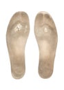 An old worn sneaker insole on a white background.