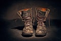 Old worn soldiers work boots Royalty Free Stock Photo