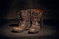 Old worn soldiers work boots Royalty Free Stock Photo