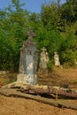 Old Stone grave monuments in the Romanian countryside