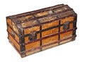 Old worn trunk made by waxed canvas and wood with metal protection, isolated with clipping path Royalty Free Stock Photo