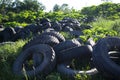 Old, worn, used black tires