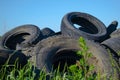 Old, worn, used black tires.