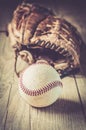 Old and worn used leather baseball sport glove over aged Royalty Free Stock Photo