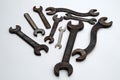 Old wrenches on white background