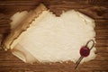 Old wrinkled paper with boards in the background Royalty Free Stock Photo