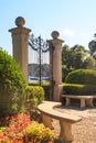 Old wrought iron gate overlooking Lake Lugano in Ciani Park, Lugano, Switzerland Royalty Free Stock Photo