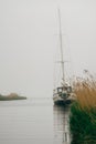 Old yacht in the fog Royalty Free Stock Photo