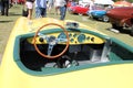 Old yellow British sportscar interior Royalty Free Stock Photo