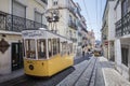 Old cable car in Lisbon in city district Bairro Alto, Portugal