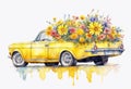 Watercolor car with flowers