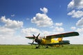 Crop duster airplane on airfield Royalty Free Stock Photo