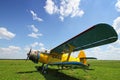 Crop duster airplane on airfield Royalty Free Stock Photo