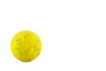 Old yellow futsal ball created your health and relationship on white background football object isolated