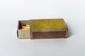 Old yellow matches box on a white background