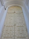 Yellow orthodox church door, Lithuania Royalty Free Stock Photo