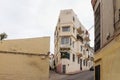 TANGIER, MOROCCO - MAY 26, 2017: Old yellow residential building in the historical part of Tangier in Northern Morocco