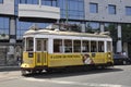 Lisbon, 16th July: Yellow Tram in Praca Figueira square in Baixa district of Lisbon