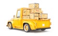 Old yellow truck for delivery isolated on a white background.