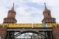 U-Bahn train and Oberbaum Bridge in Berlin Royalty Free Stock Photo