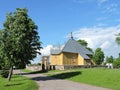 Old yellow wooden church, Lithuania Royalty Free Stock Photo