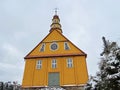 Old yellow wooden church, Lithuania Royalty Free Stock Photo