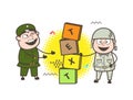 Old and Young Army Man with Blocks Banner Vector Illustration