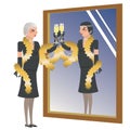 Old and young woman in mirror with champagne